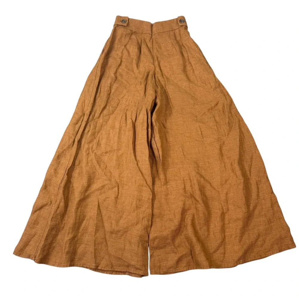 Banana Republic Womens Wide Leg Brown Linen Pleated Trouser Pants Size 00 Petite